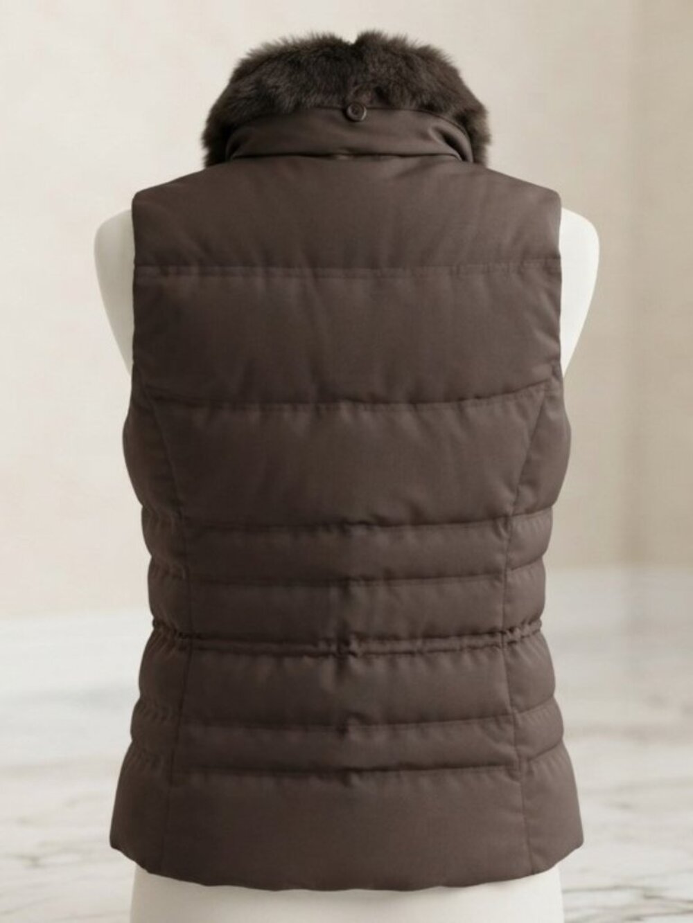Eddie Bauer Vest size Small premium Goose Down Vest color brown faux fur removal - Picture 2 of 10
